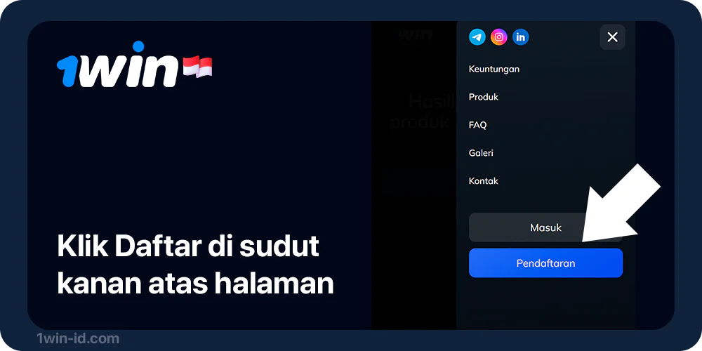 Buka Situs Afiliasi 1Win dan klik "Daftar"