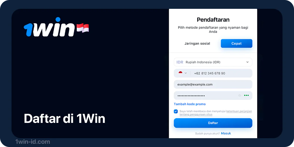 Daftar di 1Win untuk mulai bermain penerbang