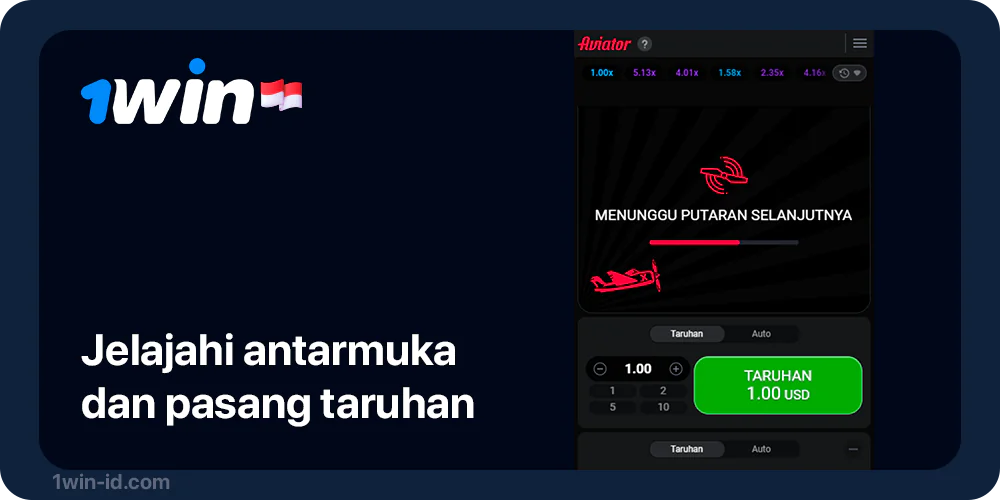 Pelajari antarmuka dan mulai mainkan Aviator - 1Win ID