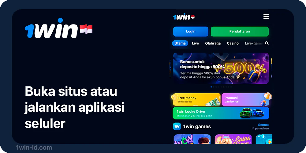 Buka Situs Web atau aplikasi 1Win untuk mulai menyetor