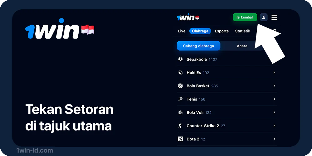 Klik tombol deposit di menu atas - 1Win Indonesia