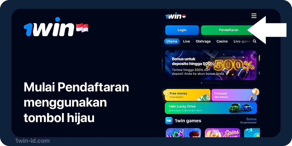 Buka halaman Pendaftaran 1Win menggunakan tombol di menu