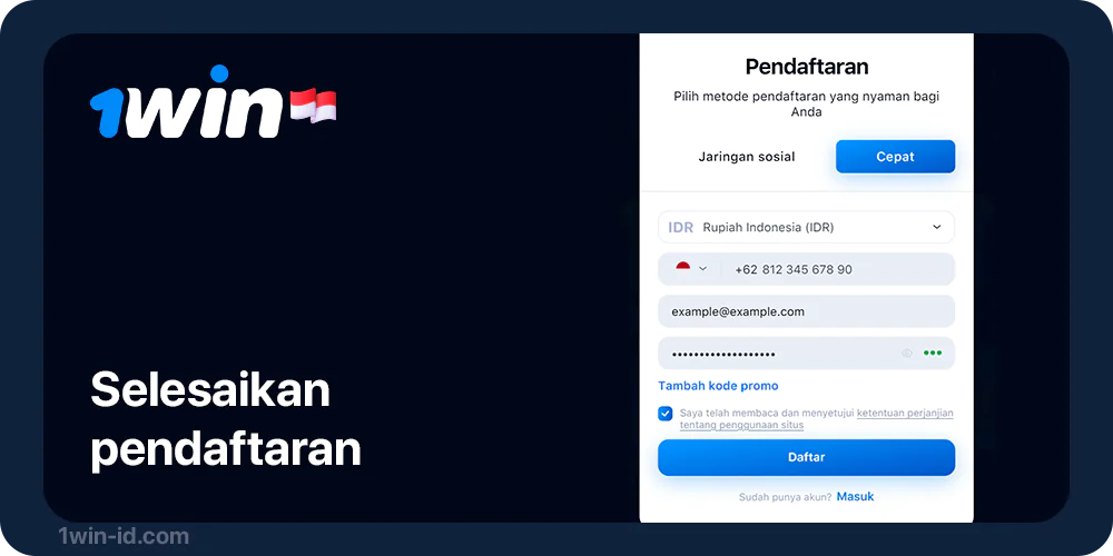 Selesaikan pendaftaran di 1Win Casino ID