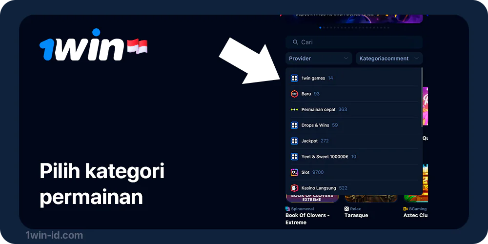 Pilih kategori kasino - 1Win