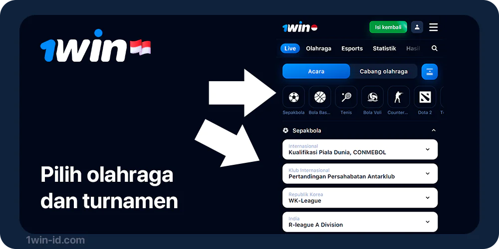 Pilih Olahraga dan pertandingan tepat - Taruhan Langsung 1Win