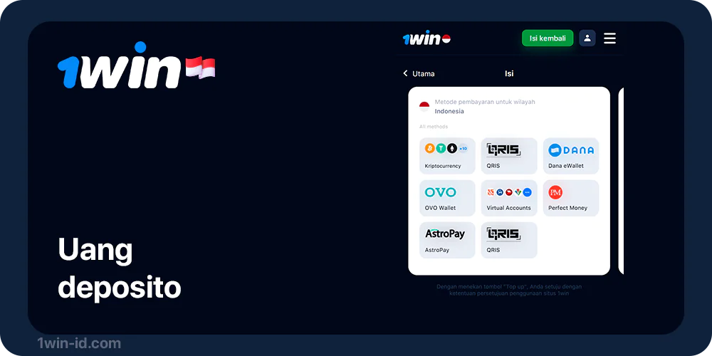 Setor uang ke akun 1Win untuk mulai memainkan permainan kasino langsung