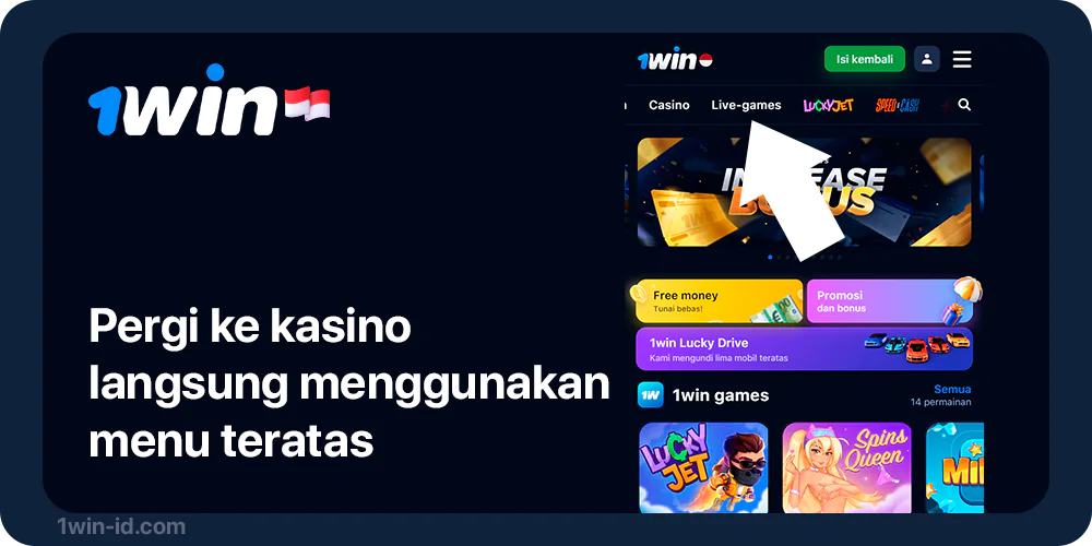 Buka Bagian 1Win Live Casino menggunakan Menu Atas