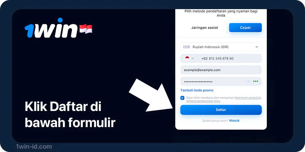 Klik 'Daftar' untuk menyelesaikan prosedur pendaftaran - 1Win