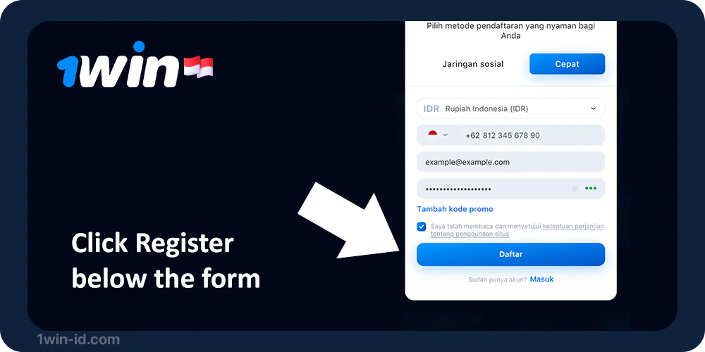 Click ‘Register’ to complete the registration procedure - 1Win