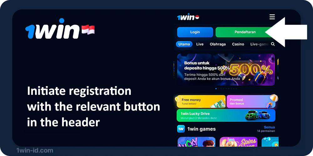 Go to 1Win Registration page using the button in the menu
