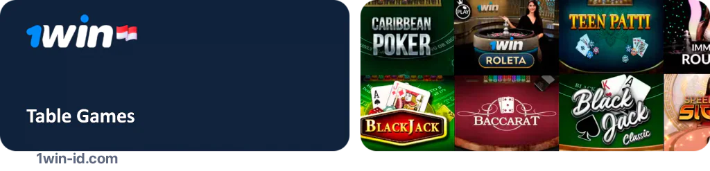 Casino tables such as Poker, Blackjack and Baccarat are popular among 1Win users in Indonesia