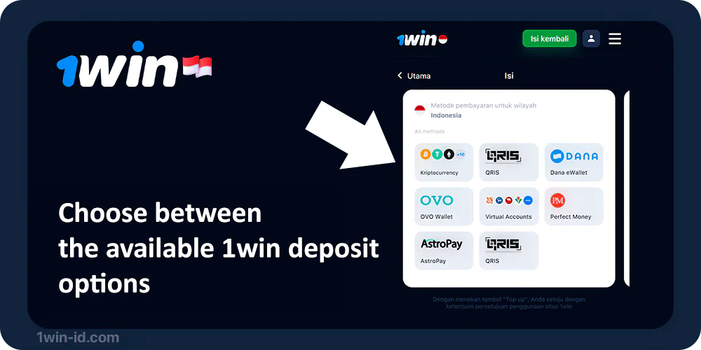Select a payment method from the list - 1Win