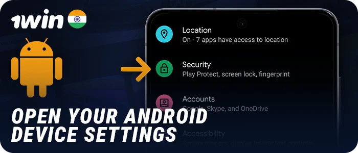 Go to the settings of your Android device and select Security