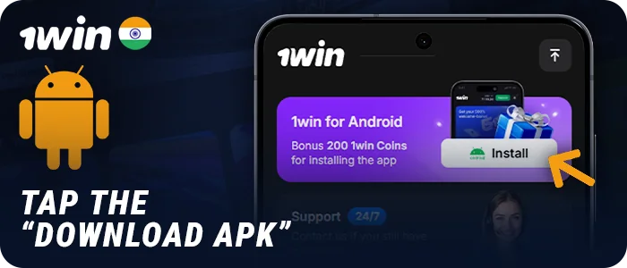 Click on the APK download button for the 1Win app