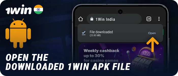 Open the 1Win APK file to install on Android