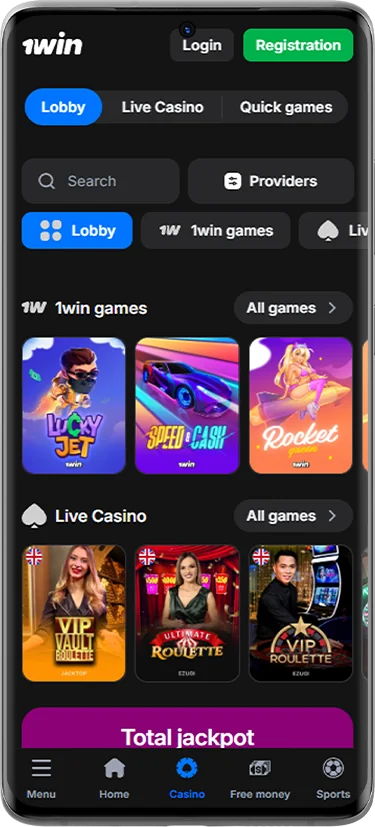 Screen of the casino section 1Win India app