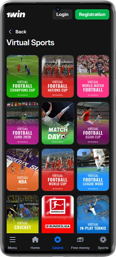 Fantasy sports screen of the 1Win app