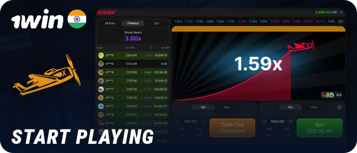 Place a bet in INR currency at Aviator 1Win and collect winnings
