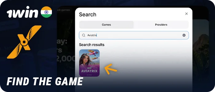 Find the Aviatrix crash game in the 1Win India search bar