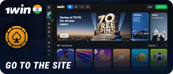 Visit the 1Win online casino website via browser