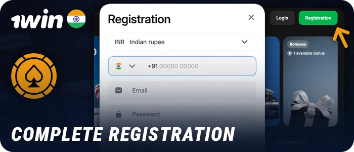 Create a new account to play casino games on the 1Win India website