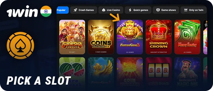 Select a casino game on the 1Win website