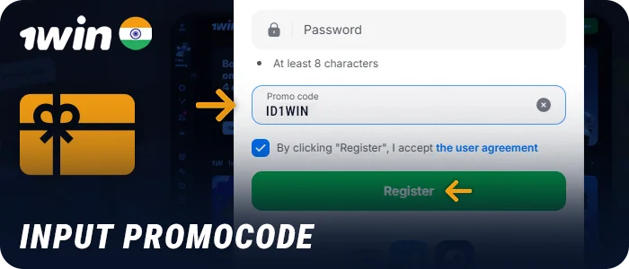 Enter the promo code and complete your registration with 1Win bookmaker