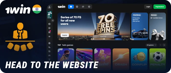 Open the 1Win live casino website in browser