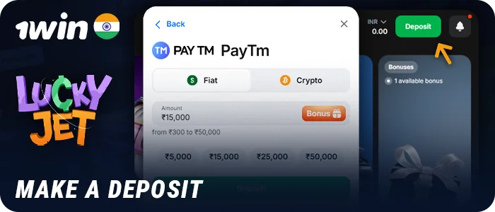 Top up your 1Win account to bet on Lucky Jet for real money