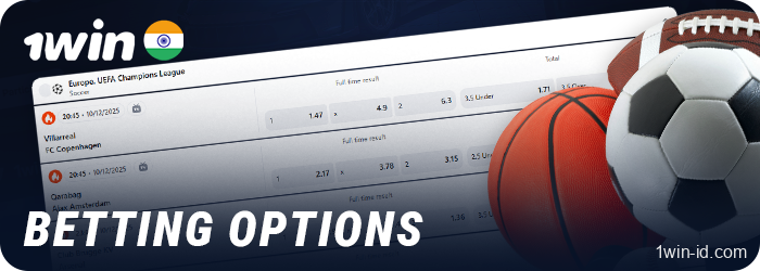 Types of bets on the 1Win India website