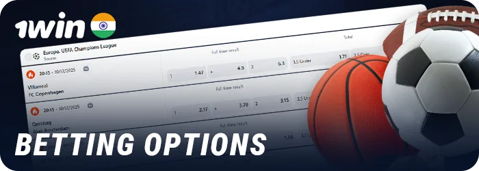 Types of bets on the 1Win India website