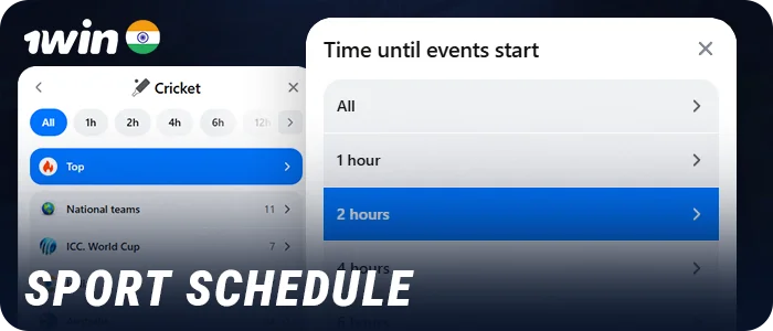 Sports match calendar on the 1Win website