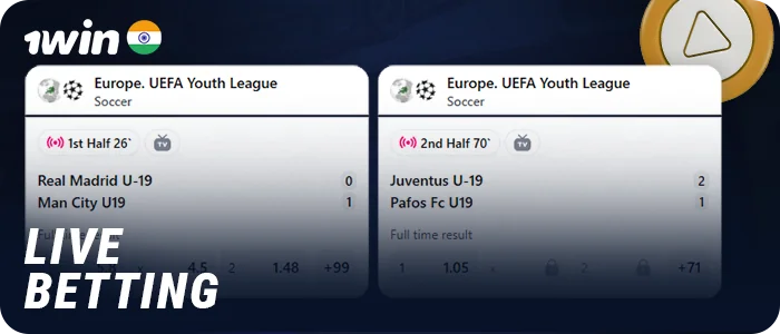 Place bets on live sports matches at 1Win bookmaker