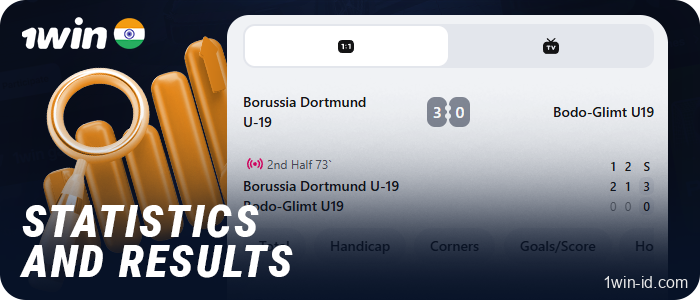 Statistics and results of sports matches at 1Win