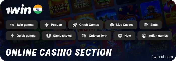 1Win Online Casino Section - Categories and Examples