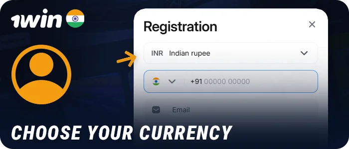 Select INR as your currency when registering your 1Win account