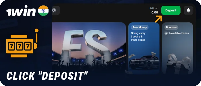Click on the Deposit button in the 1Win casino menu