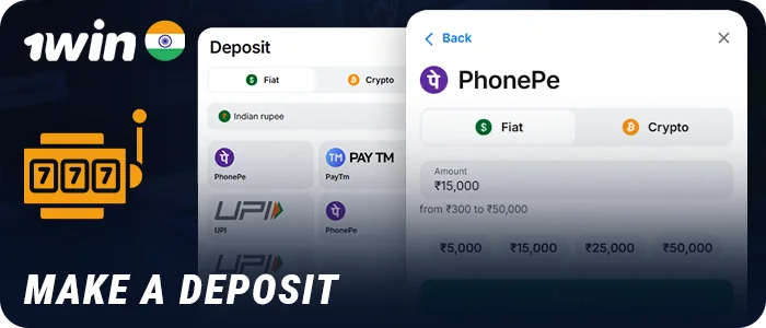 Select a payment method and make a deposit at 1Win Casino